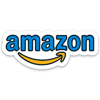 logo inspired by Amazon with a curved arrow under the word in color outline style sticker