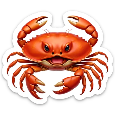 Cinematic Realistic Cute Yawning Crab Portrait Emoji, Head tilted slightly with a dramatic, wide-open yawn, showcasing a soft, textured red shell with a charming, naturally formed face and drooping features, rendered with realistic detail and warm, sandy light, high shine, relaxed yet expressive, styled with a dash of coastal charm, soft glowing outline, capturing the essence of a sleepy yet affectionate crab that appears ready to stretch out on the shore for a peaceful nap! sticker
