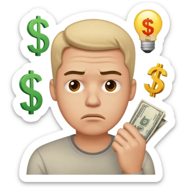frustrated man thinking about money sticker