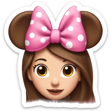 Minnie Mouse long brown hair and pink Minnie Mouse ears sticker