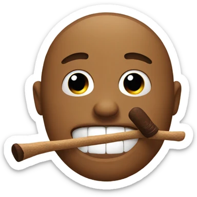 an emoji whit a brown stick in the mouth sticker