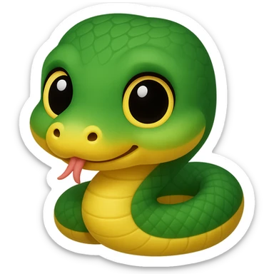 Make the baby anaconda look even younger and cuter, with a rounder face, bigger eyes, and a smaller body, in a simple and adorable emoji style, no background. sticker