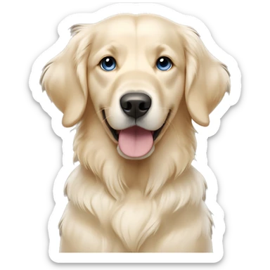 Black haired tan girl with blue eyes with an English cream golden retriever sticker