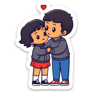 Black haired brown skinned boy kissing a black haired light skinned girl sticker