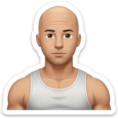 Dominic Toretto from Fast and Furious with bald head and muscle shirt sticker