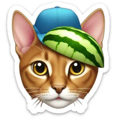 abyssinian cat with a watermelon cap sticker