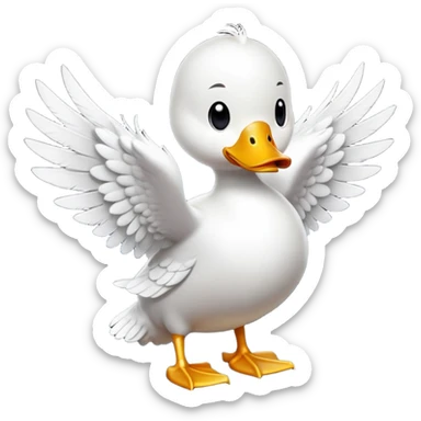 cinematic-[white duck]-realistic-full-body-perched-emoji,-wings-tucked-neatly by its side,-head-tilted-dramatically,-sleek-[white]-feathers,-simplified-yet-realistic-focused-features,-highly-detailed,-glowing-with-an-almost-sarcastic-glow sticker