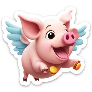 Flying pig eating macaroons  sticker
