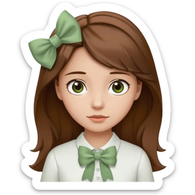 girl brown hair with sage green bow white shirt sticker