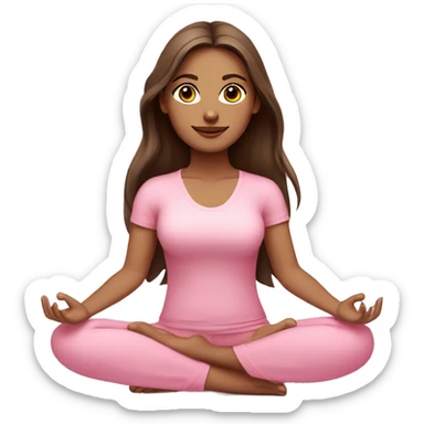 Brunette long hair and brown eyes yoga beautiful girl in light pink pink pink clothes sitting on a yoga mat sticker