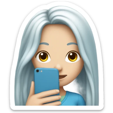 white girl with long blue hair holding a phone in her hands sticker