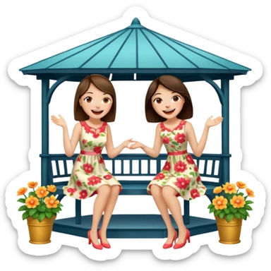 Two brunette women sitting on a white gazebo sticker