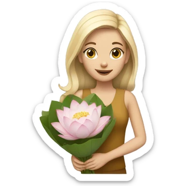 Blonde girl holding lotus flower bouquet  sticker