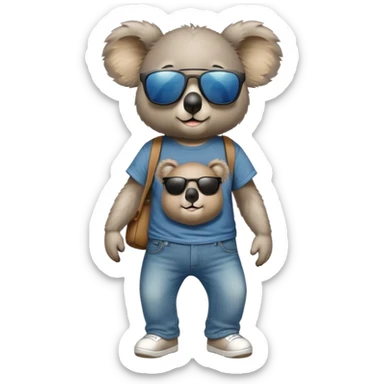 anthropomorphised koala in a band t-shirt and jeans wearing dark sunglasses walking upright sticker