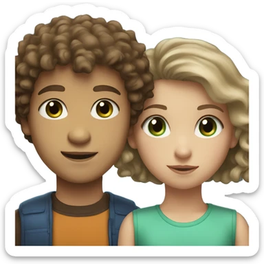Brother and sister: the brother with dark, curly hair and blue eyes. the sister girl with straight, light hair and green eyes sticker