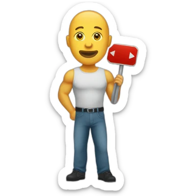 Bald muscular Man with a round traffic sign in his hand which he uses as a shield sticker