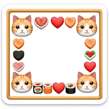 square frame empty inside, cats, sushi, and hearts forming the border in an alternating pattern sticker