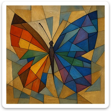 a butterfly in cubist abstraction style, geometric shapes, rainbow pride colors, abstract look sticker