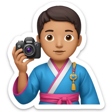 korean hanbok with ancient mayan man with camera sticker