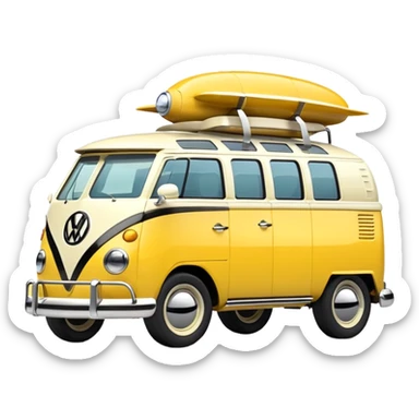 yellow and white VW ID. Buzz, side view, emoji cartoon style sticker