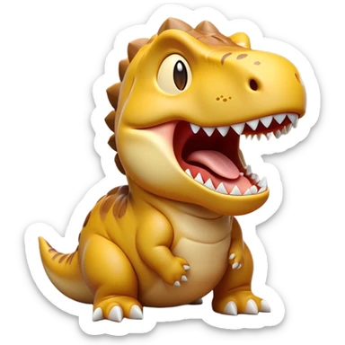 Cinematic Cute Yawning T-rex Portrait Emoji, Head tilted slightly with a dramatic, wide-open yawn, showcasing a robust, muscular form with a slightly open mouth revealing powerful jaws and sleepy, half-closed eyes, Simplified yet irresistibly adorable features, highly detailed, glowing with a soft, cozy prehistoric glow, high shine, relaxed yet expressive, stylized with a hint of whimsical ancient ease, soft glowing outline, capturing the essence of a drowsy yet affectionate T-rex that appears ready to stretch and yawn its way out of the screen! sticker