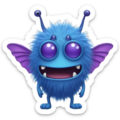 Fuzzy blue with purple polka dots monster with fly wings sticker