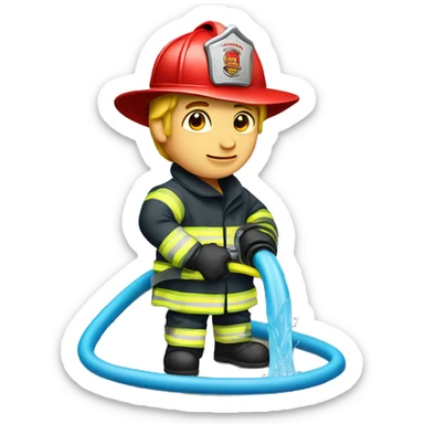 fire fighter holding water hose sticker