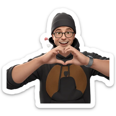 smiling boy making heart hands sticker