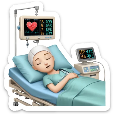 a PATIENT waking up before a surgery sleeping. And ONLY ONE monitor with vitals and numbers sticker
