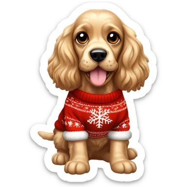 Cocker spaniel wearing Christmas sweater sticker