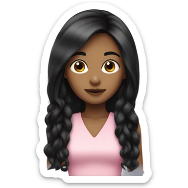 girly girl with long black hair sticker