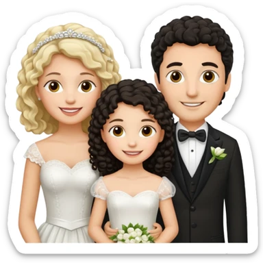 Familia : Novio pelo oscuro, Novia pelo rizado oscuro, hija mayor pelo mono , hija menor pelo oscuro. sticker