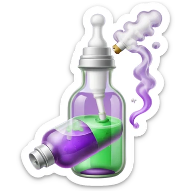 baby bottle with purple liquid and joint sticker