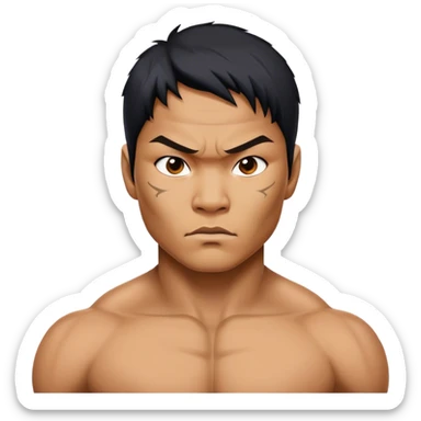 ​Cinematic Realistic Portrait of Tony Jaa, a close-up depiction capturing his intense, determined expression and finely detailed features, rendered with dramatic natural lighting that emphasizes his rugged athleticism and unmistakable martial arts presence, sticker