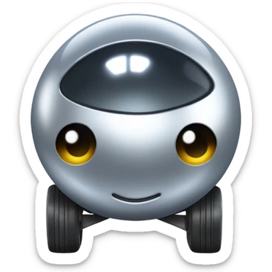 Metal ball with oval-shaped eyes driving on 4 car wheels sticker
