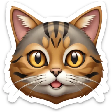 Cinematic Comical Grey and Black Brown Tabby Cat Portrait Emoji, Head tilted dramatically with an exaggeratedly shocked or offended expression, sleek grey-brown fur with bold black tabby stripes, wide amber eyes filled with exaggerated disbelief, Simplified yet hilariously expressive features, highly detailed, glowing with a slightly sassy glow, high shine, dramatic yet playful, stylized with an air of attitude, bright and endearing, soft glowing outline, capturing the essence of a sassy and over-the-top feline, so meme-worthy it feels like it could side-eye its way into internet fame instantly! sticker