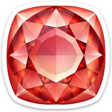 round cut gemstone with iridescent shine, coral red color, brilliant facets sticker