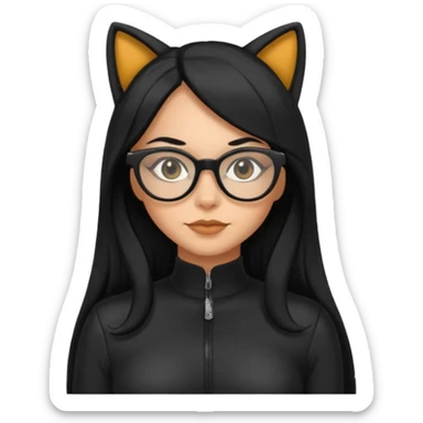 Hispanic woman with long silky hair and glasses in a cat suit sticker