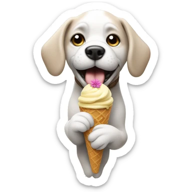 dog on a stick eating ice cream with flowers sticker