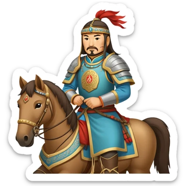 Genghis Khan on horseback with traditional Mongolian armor sticker
