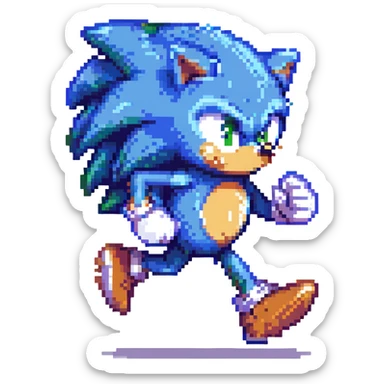 Sonic the Hedgehog, pixel art style, retro video game look, running pose sticker