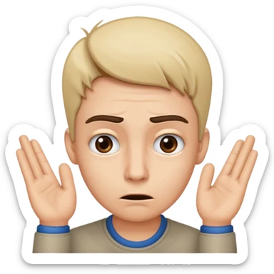Person leaning forward with one hand behind their ear, eyebrows raised, confused face, as if saying "What? sticker