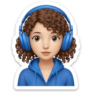 A girl with curly hair listening to music with blue headphones sticker
