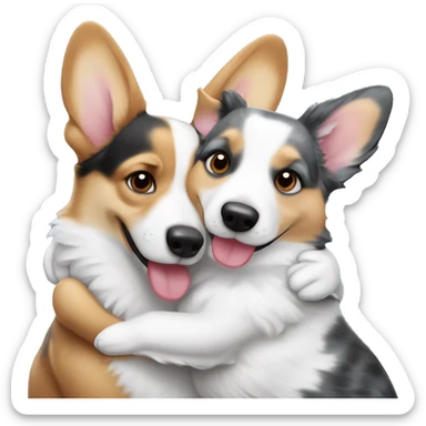Corgi embark and blue Merle corgi hugging sticker