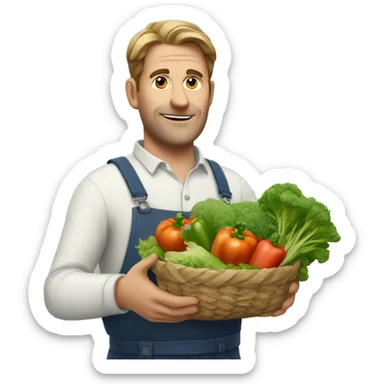 European man holding vegetables in his hands sticker