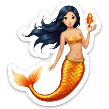 full body koi mermaid woman with tanned skin and long black hair sticker