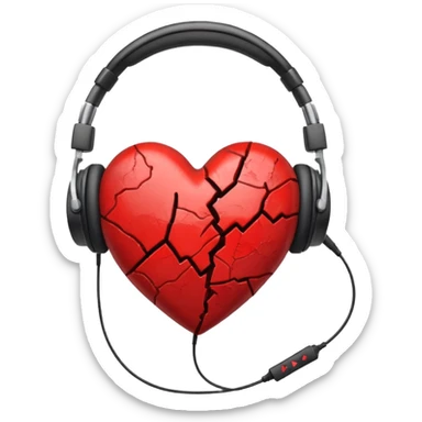 A broken red heart with wired headphones around it sticker