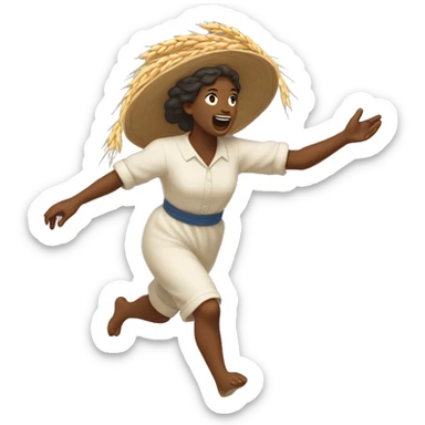 huckleberry Finn harvest goddess sprinting with wheat, with a large stride and arms outstretched sticker