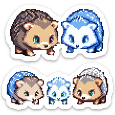 Baby hedgehogs Sonic, Shadow and Silver in colorful pixel art style sticker