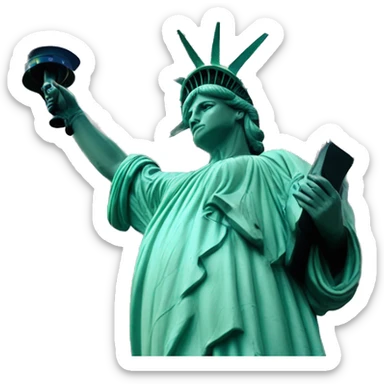 Statue of Liberty with fireworks going off and a bald eagle flying around sticker